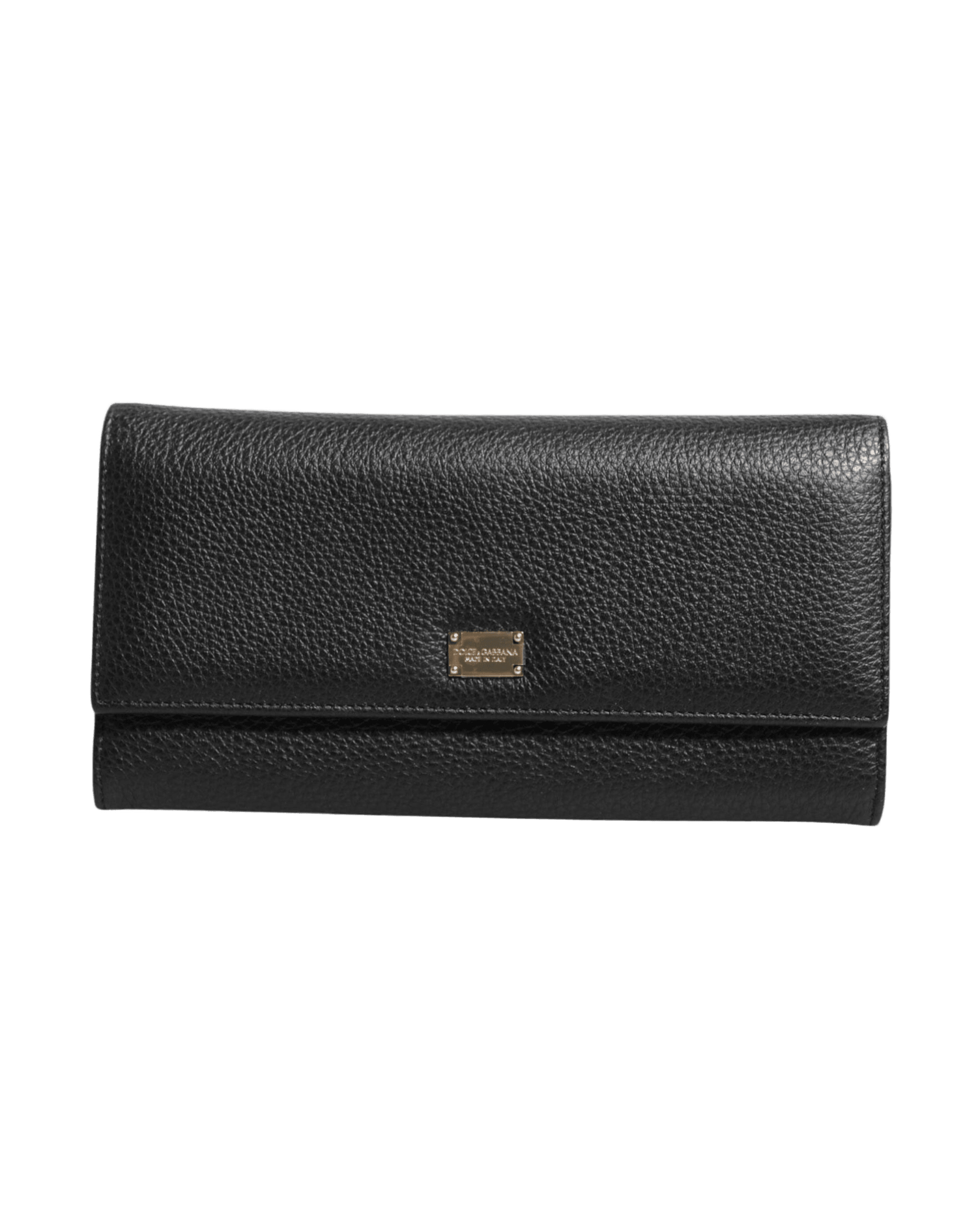 Dolce & Gabbana Black Leather Trifold Logo Plaque Card Holder Wallet Glam Steals