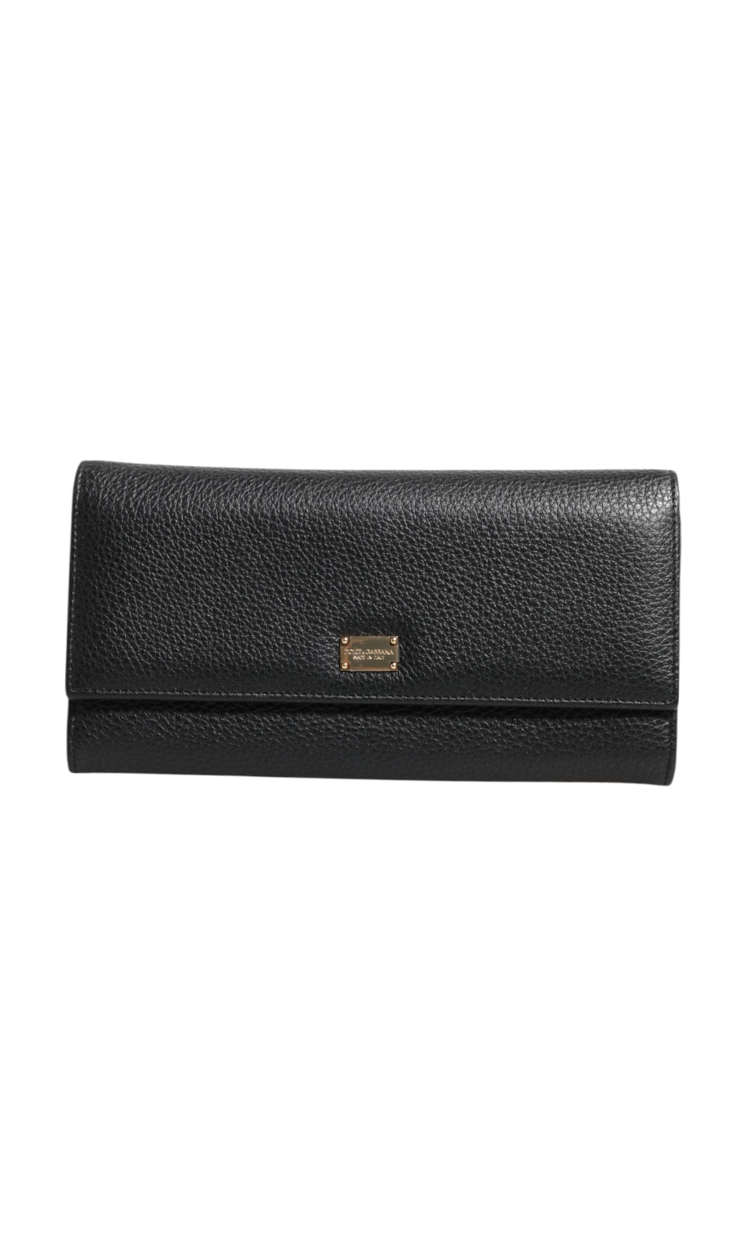 Dolce & Gabbana Black Leather Trifold Logo Plaque Card Holder Wallet Glam Steals
