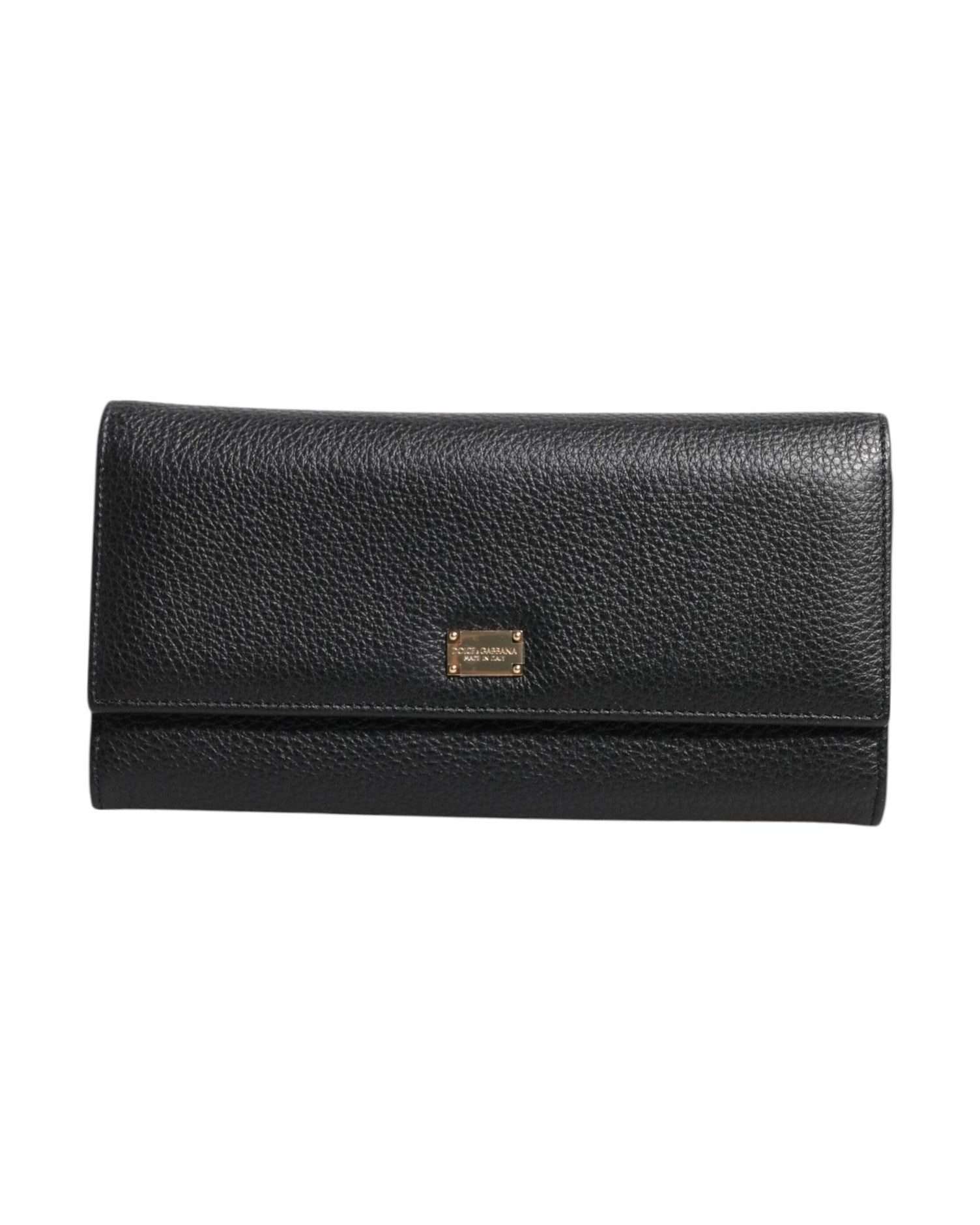 Dolce & Gabbana Black Leather Trifold Logo Plaque Card Holder Wallet Glam Steals
