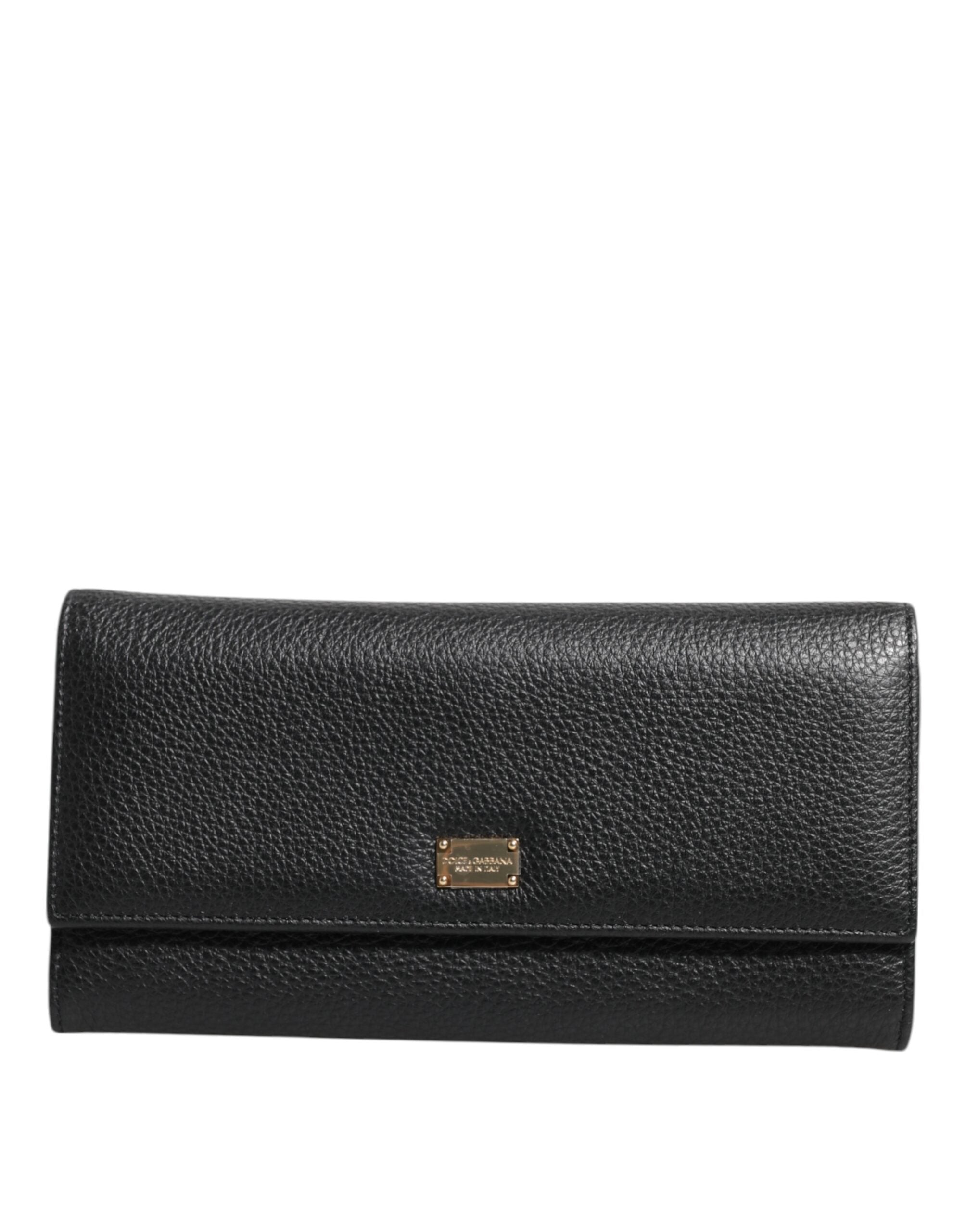 Dolce & Gabbana Black Leather Trifold Logo Plaque Card Holder Wallet Glam Steals