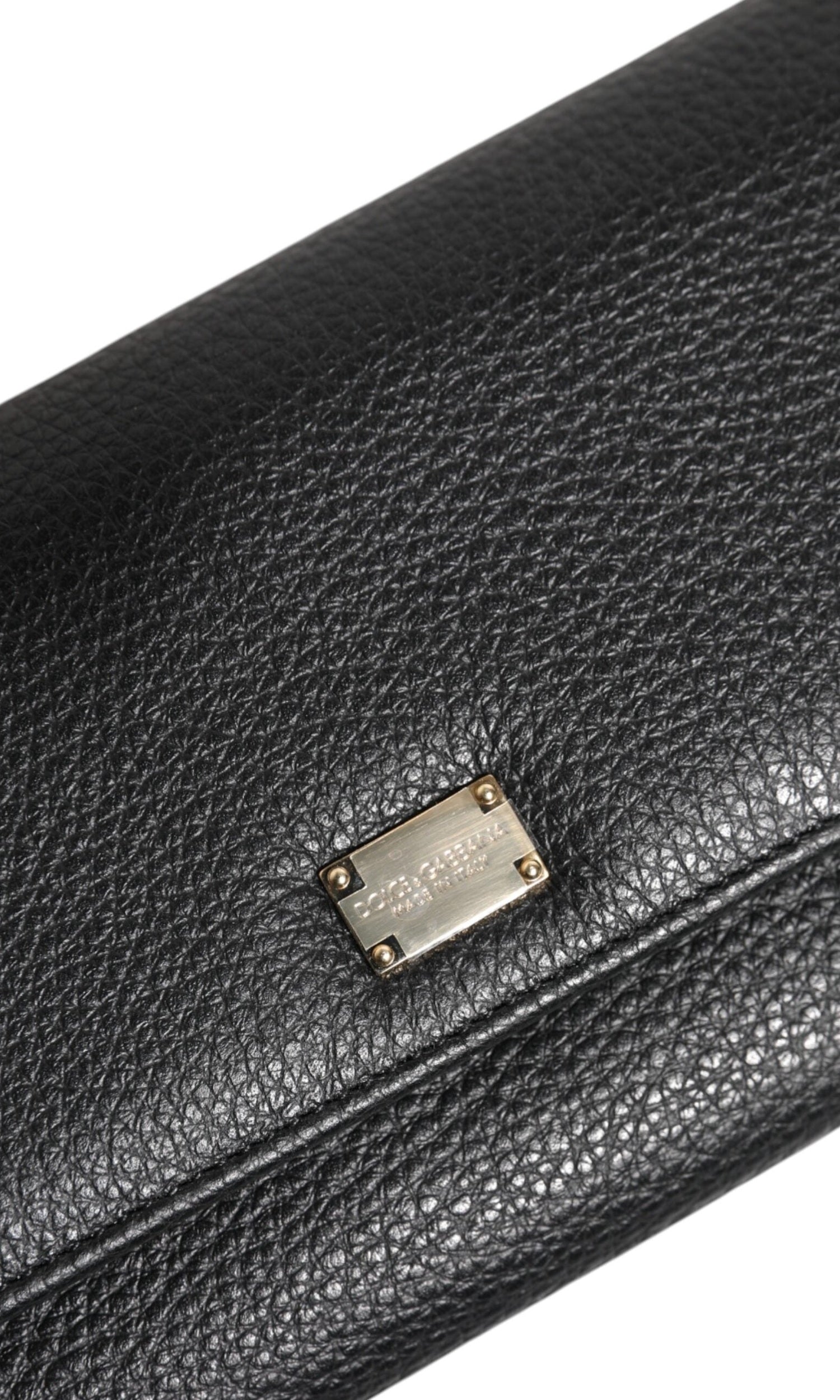Dolce & Gabbana Black Leather Trifold Logo Plaque Card Holder Wallet Glam Steals