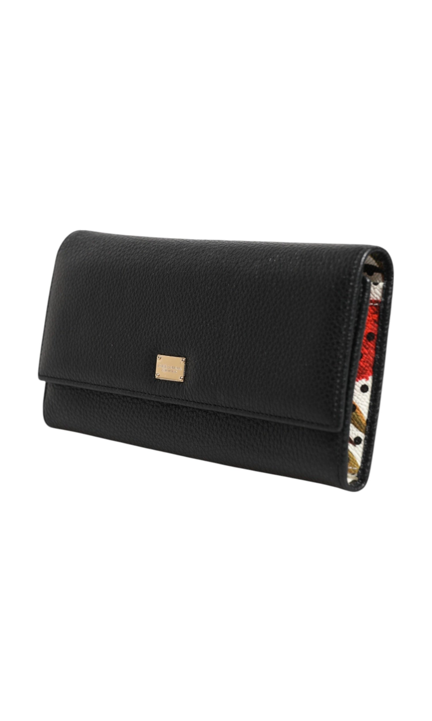 Dolce & Gabbana Black Leather Trifold Logo Plaque Card Holder Wallet Glam Steals