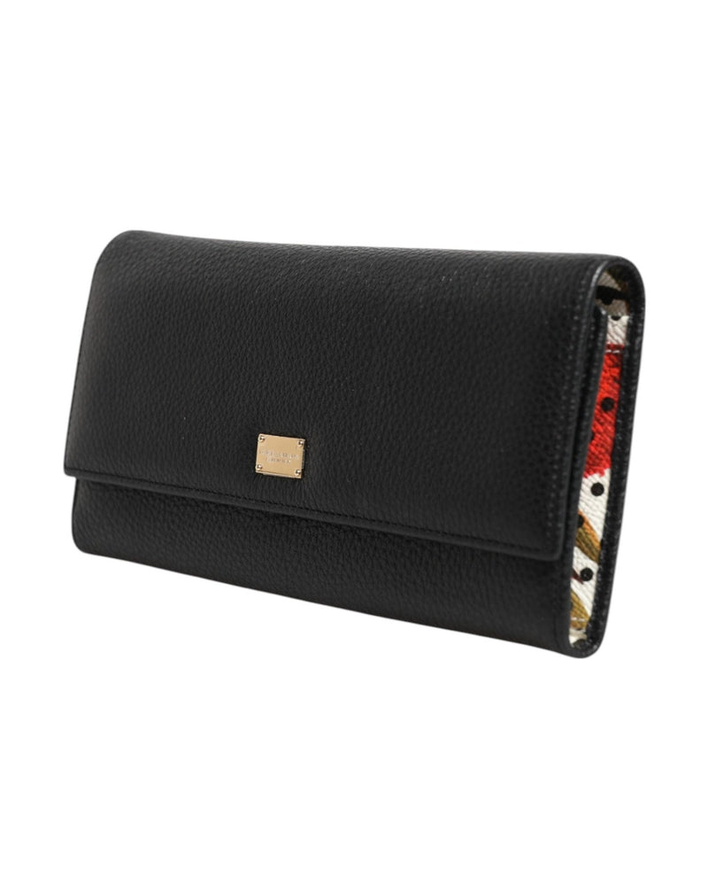 Dolce & Gabbana Black Leather Trifold Logo Plaque Card Holder Wallet Glam Steals