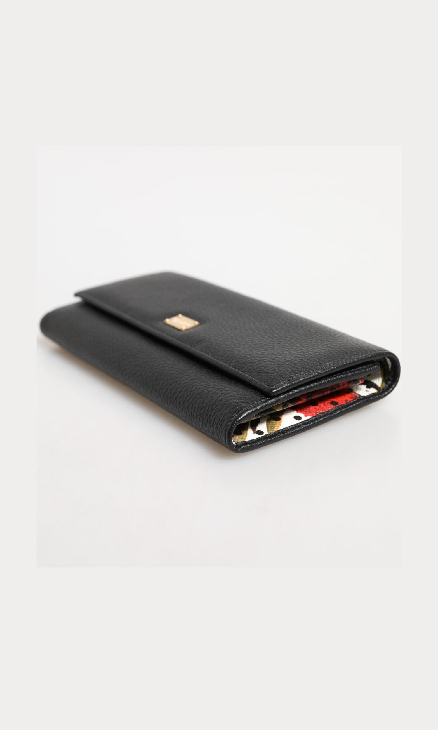 Dolce & Gabbana Black Leather Trifold Logo Plaque Card Holder Wallet Glam Steals