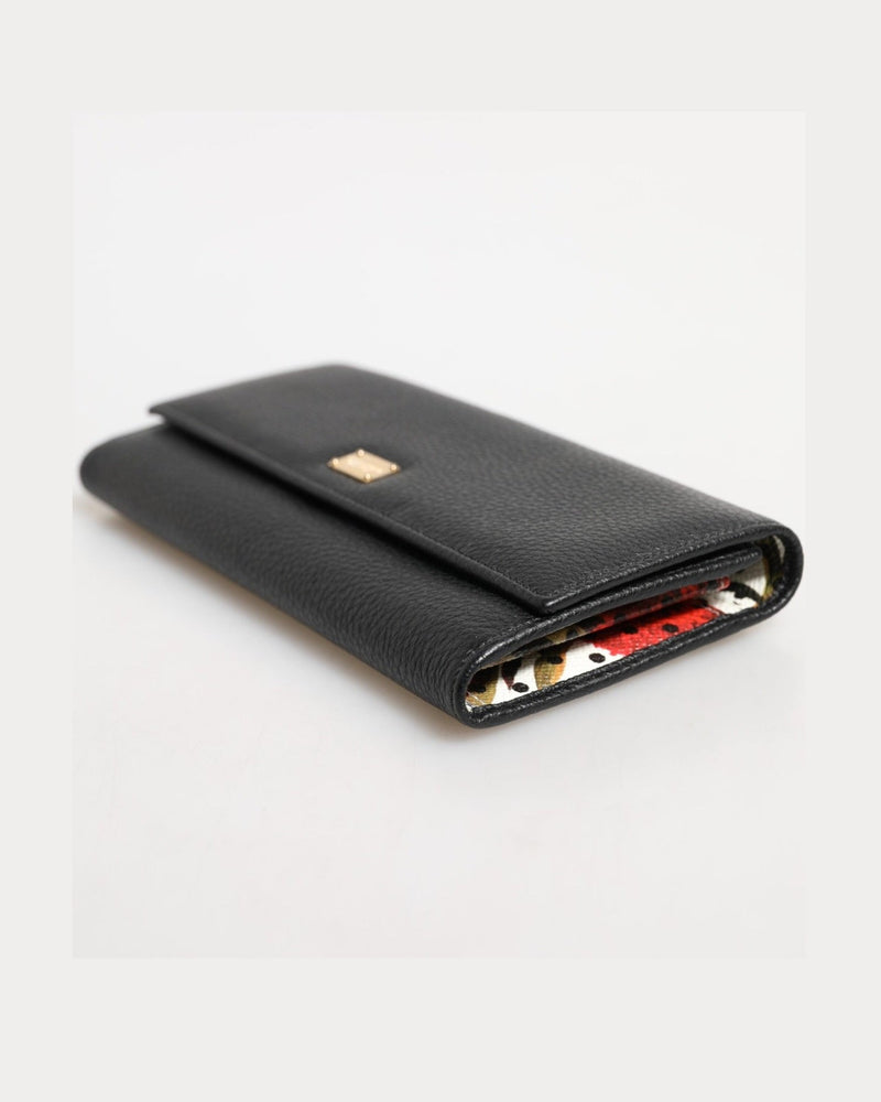 Dolce & Gabbana Black Leather Trifold Logo Plaque Card Holder Wallet Glam Steals