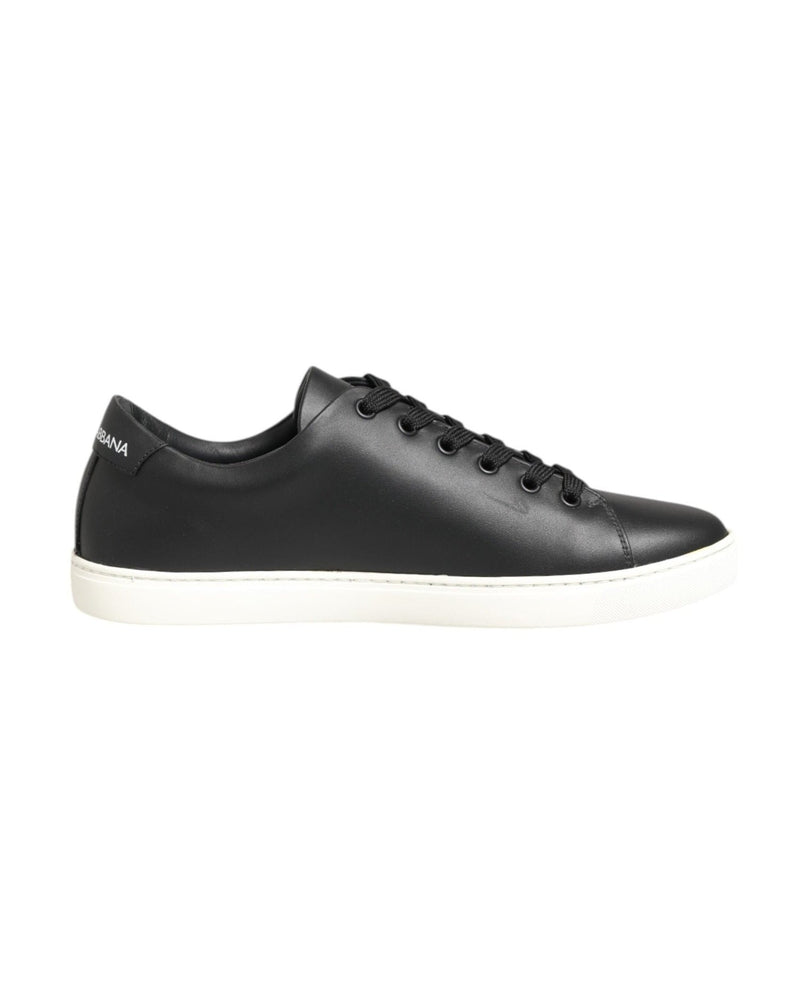 Dolce & Gabbana Black Leather White Crystal Heart Sneakers Shoes Glam Steals