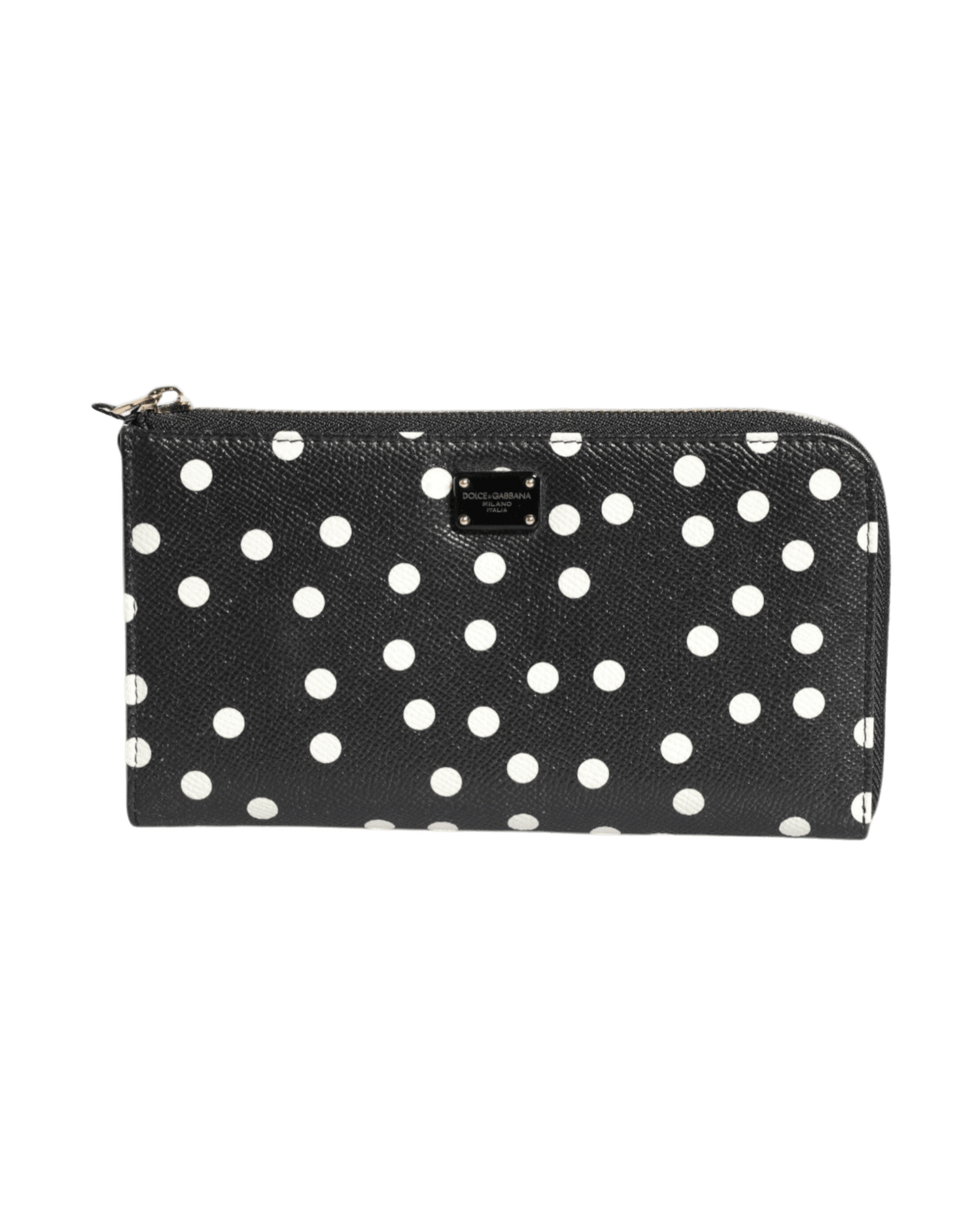 Dolce & Gabbana Black Leather White Dotted Zip Around Continental Wallet Glam Steals
