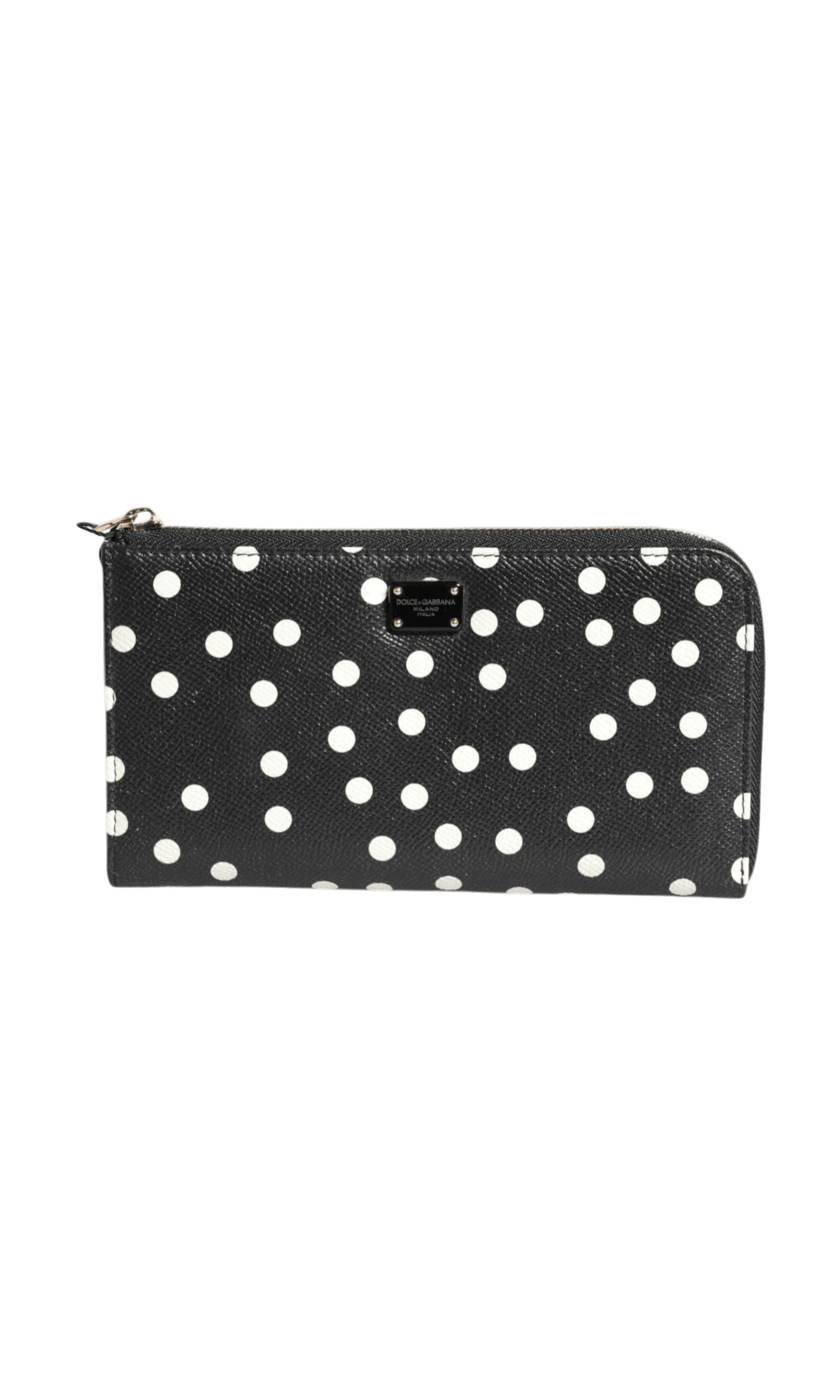 Dolce & Gabbana Black Leather White Dotted Zip Around Continental Wallet Glam Steals