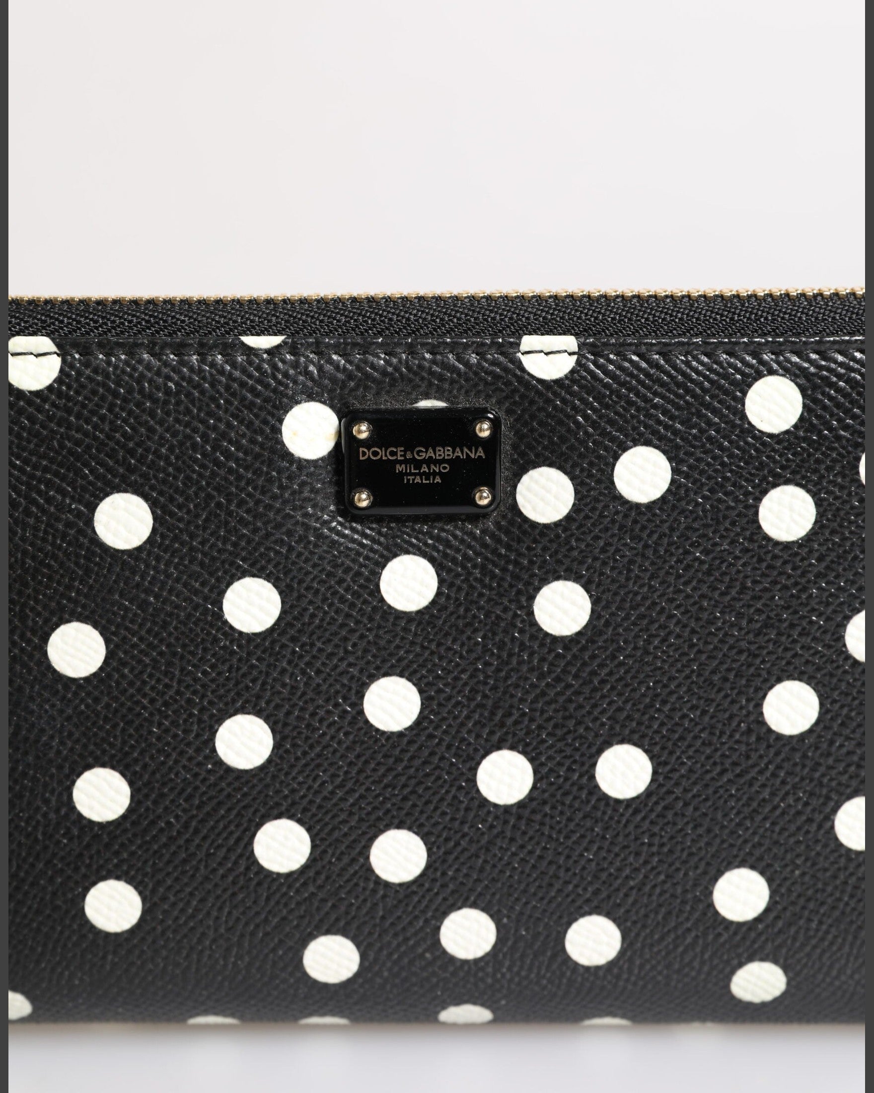 Dolce & Gabbana Black Leather White Dotted Zip Around Continental Wallet Glam Steals