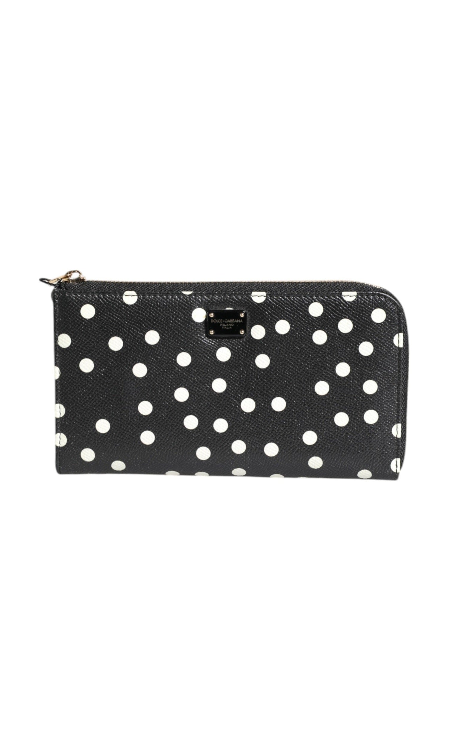 Dolce & Gabbana Black Leather White Dotted Zip Around Continental Wallet Glam Steals