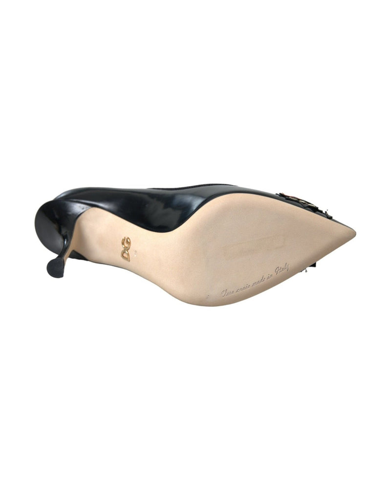 Dolce & Gabbana Black Leather Wow Patch Heels Pumps Shoes Heels
