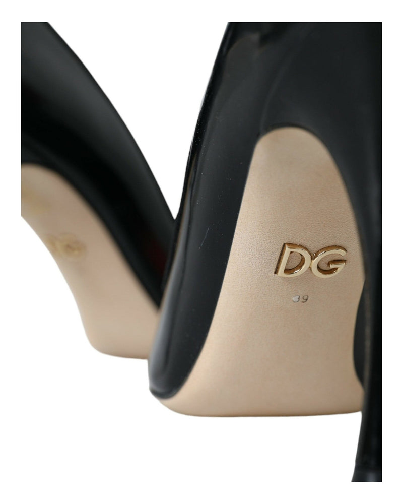Dolce & Gabbana Black Leather Wow Patch Heels Pumps Shoes Glam Steals