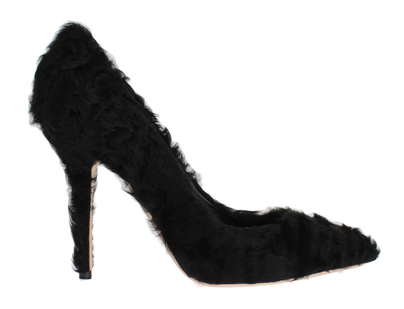 Dolce & Gabbana Black Leather Xiangao Lamb Fur Pumps Glam Steals