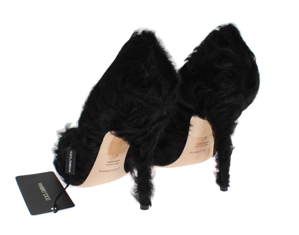 Dolce & Gabbana Black Leather Xiangao Lamb Fur Pumps Glam Steals
