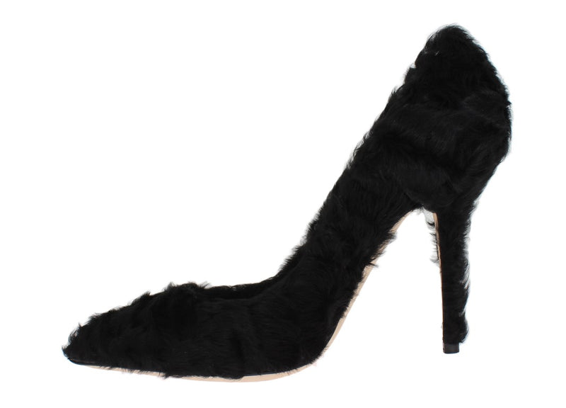 Dolce & Gabbana Black Leather Xiangao Lamb Fur Pumps Glam Steals