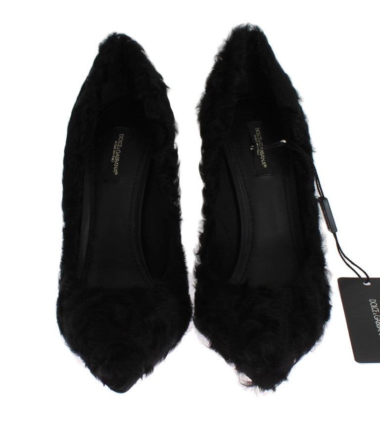 Dolce & Gabbana Black Leather Xiangao Lamb Fur Pumps Glam Steals