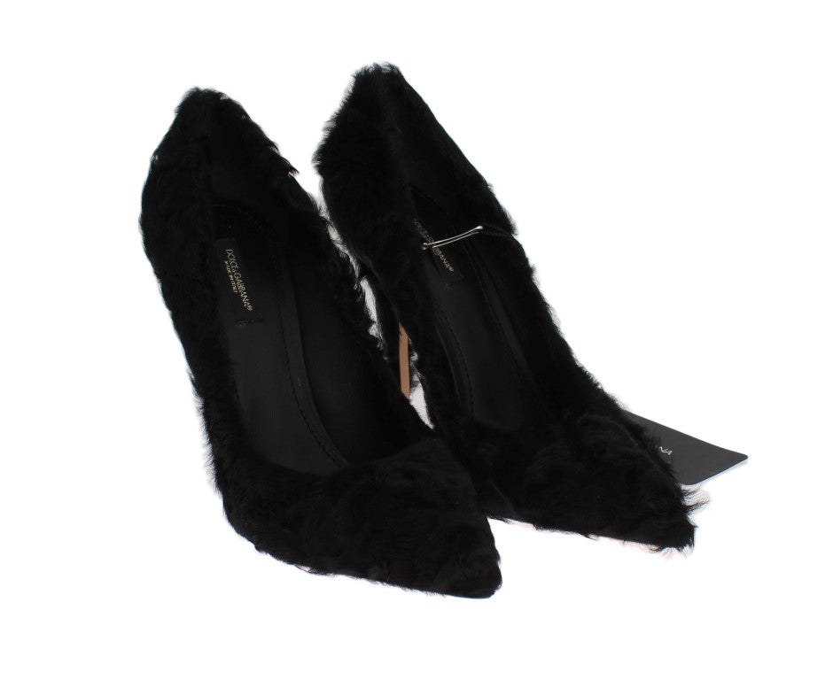 Dolce & Gabbana Black Leather Xiangao Lamb Fur Pumps Glam Steals