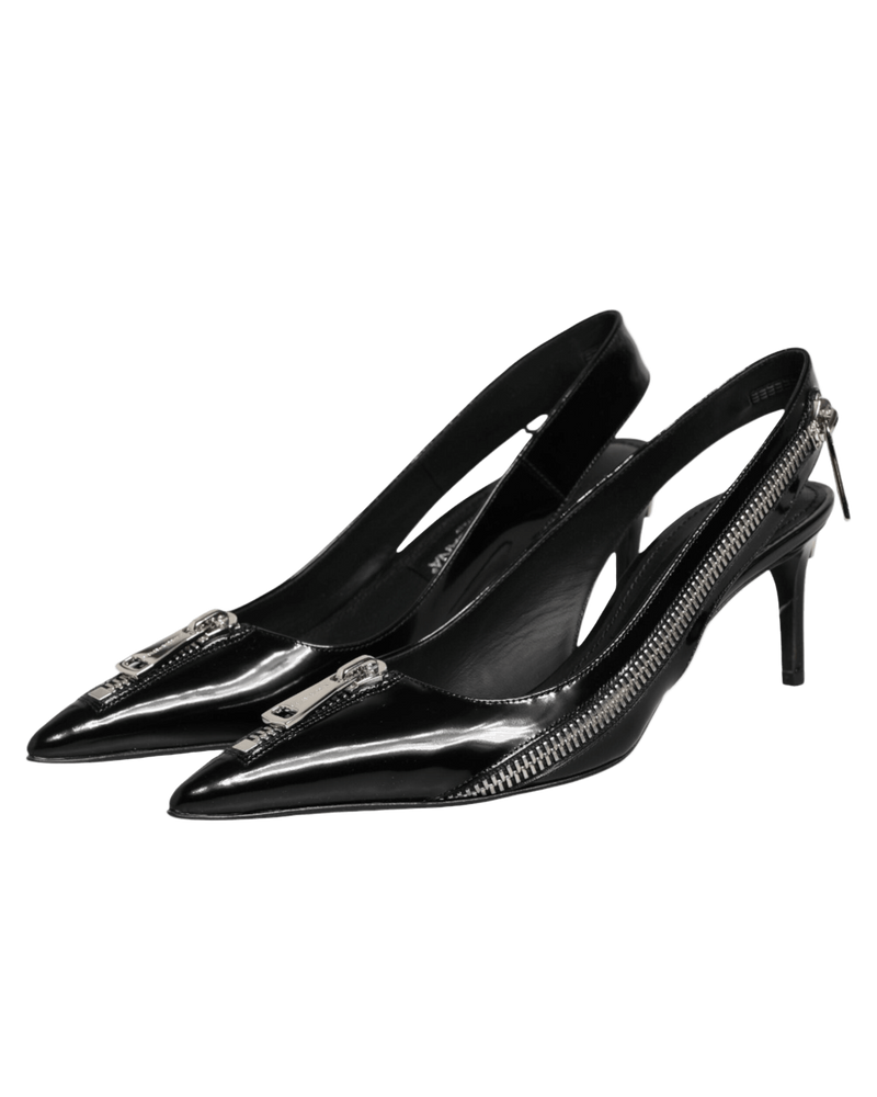 Dolce & Gabbana Black Leather Zipper Heels Slingbacks Shoes Glam Steals