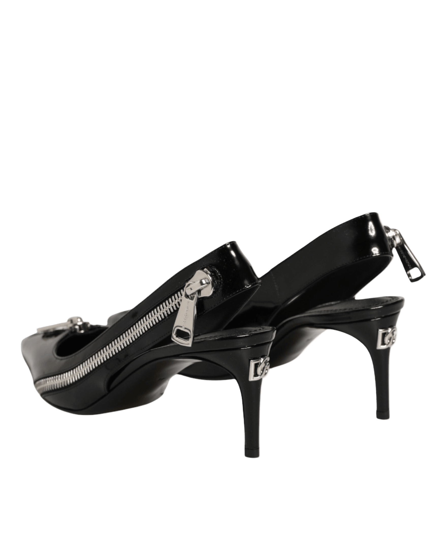 Dolce & Gabbana Black Leather Zipper Heels Slingbacks Shoes Glam Steals