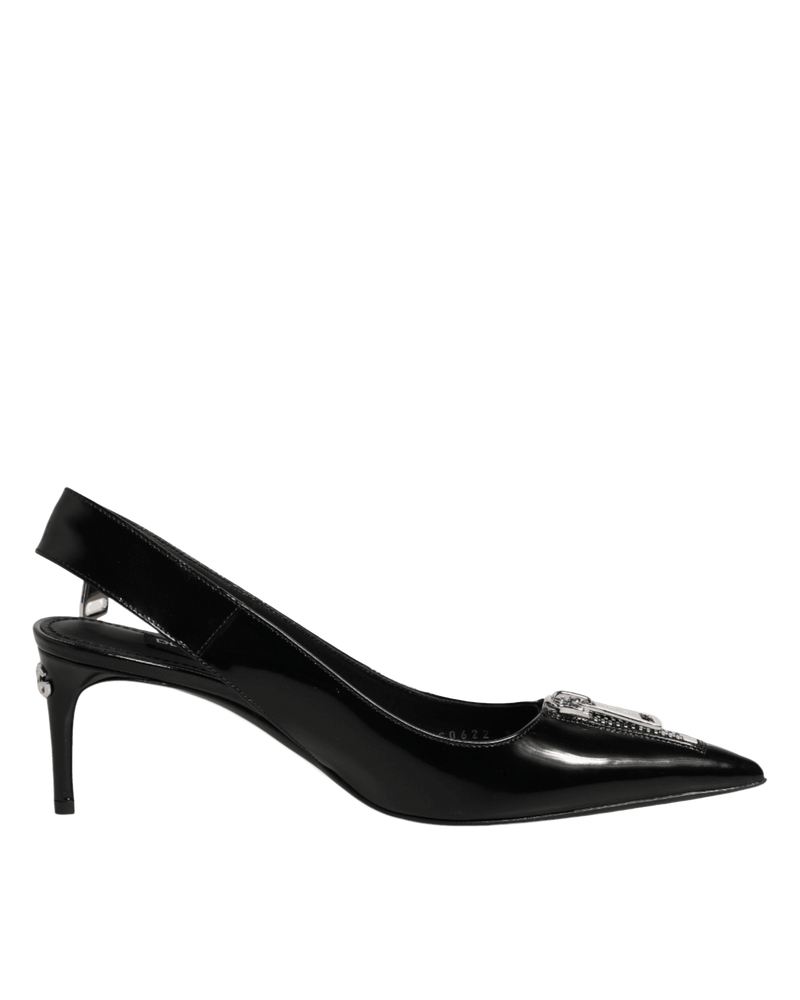 Dolce & Gabbana Black Leather Zipper Heels Slingbacks Shoes Glam Steals