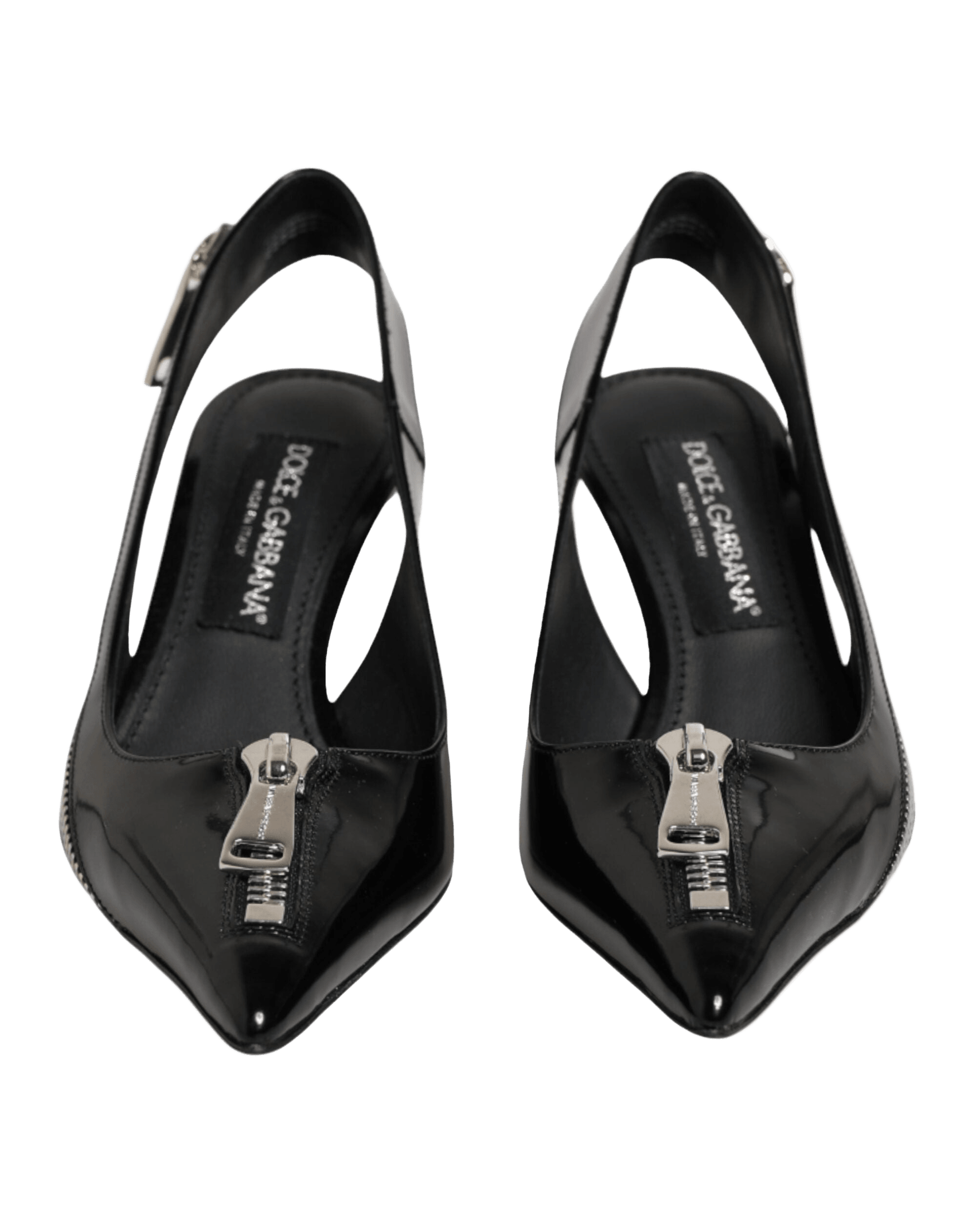 Dolce & Gabbana Black Leather Zipper Heels Slingbacks Shoes Glam Steals