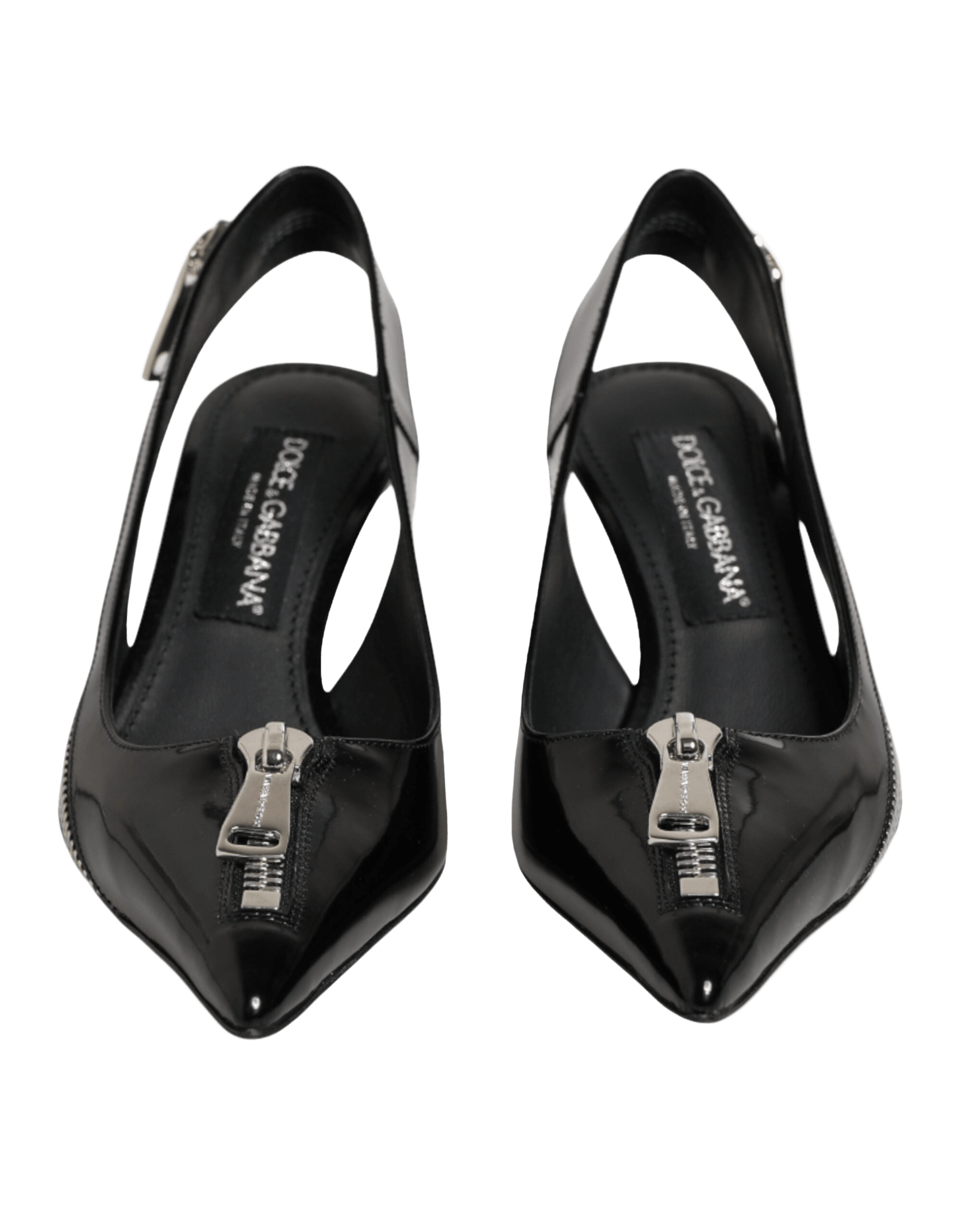Dolce & Gabbana Black Leather Zipper Heels Slingbacks Shoes Glam Steals