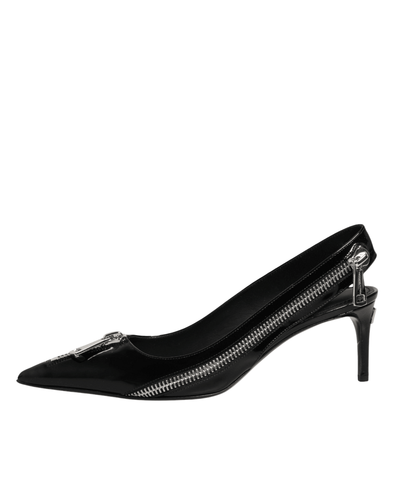 Dolce & Gabbana Black Leather Zipper Heels Slingbacks Shoes Glam Steals