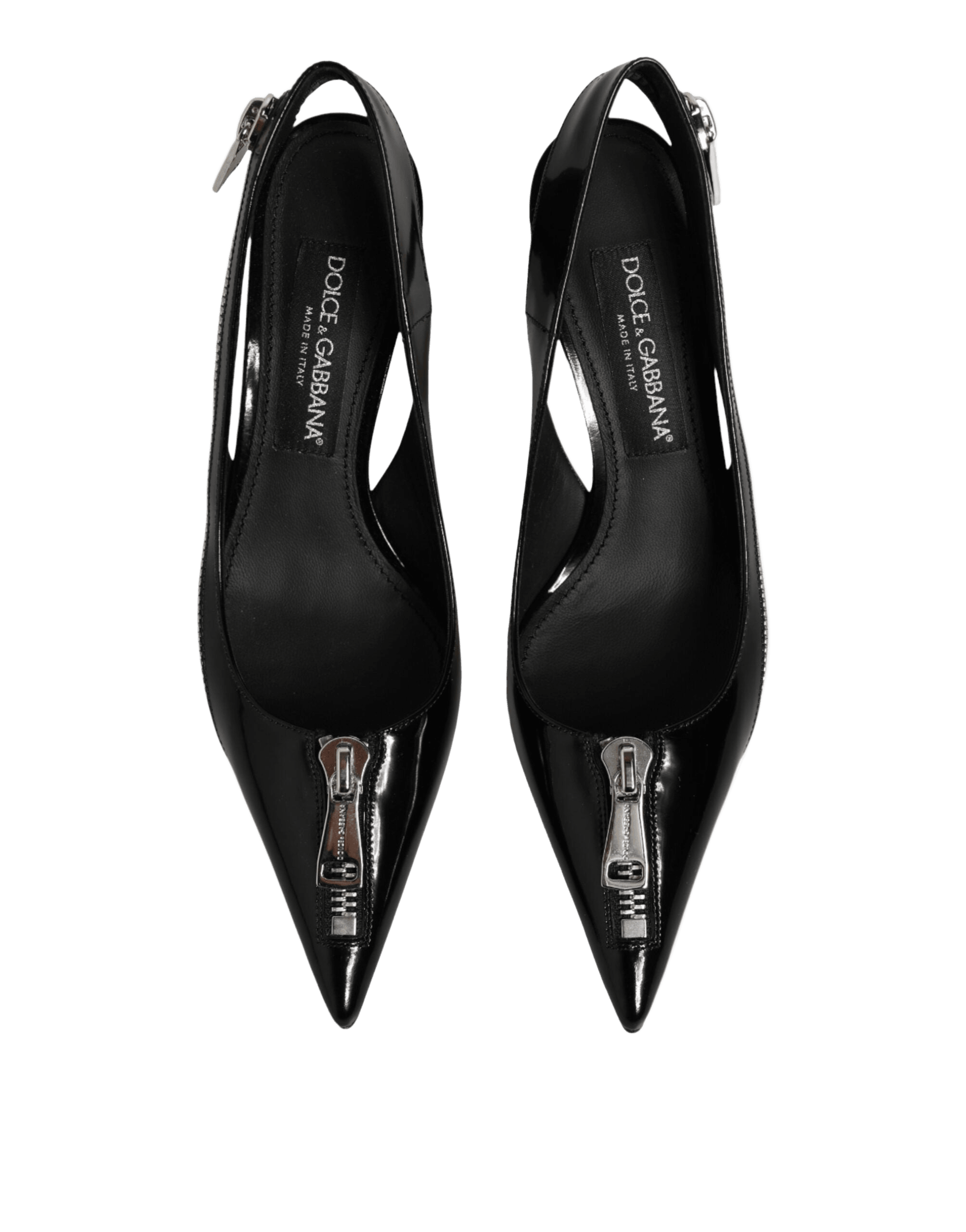Dolce & Gabbana Black Leather Zipper Heels Slingbacks Shoes Glam Steals
