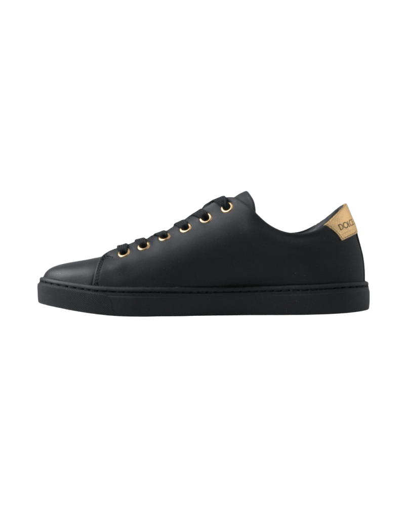 Dolce & Gabbana Black Leather and Gold Classic Sneakers Shoes Glam Steals