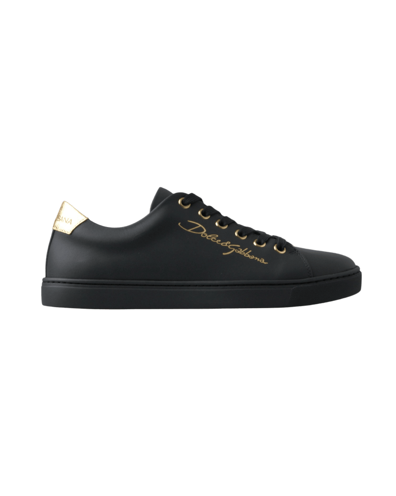 Dolce & Gabbana Black Leather and Gold Classic Sneakers Shoes Glam Steals