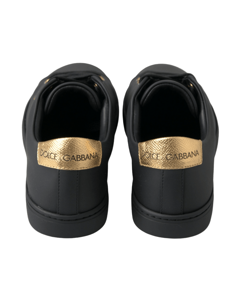 Dolce & Gabbana Black Leather and Gold Classic Sneakers Shoes Glam Steals