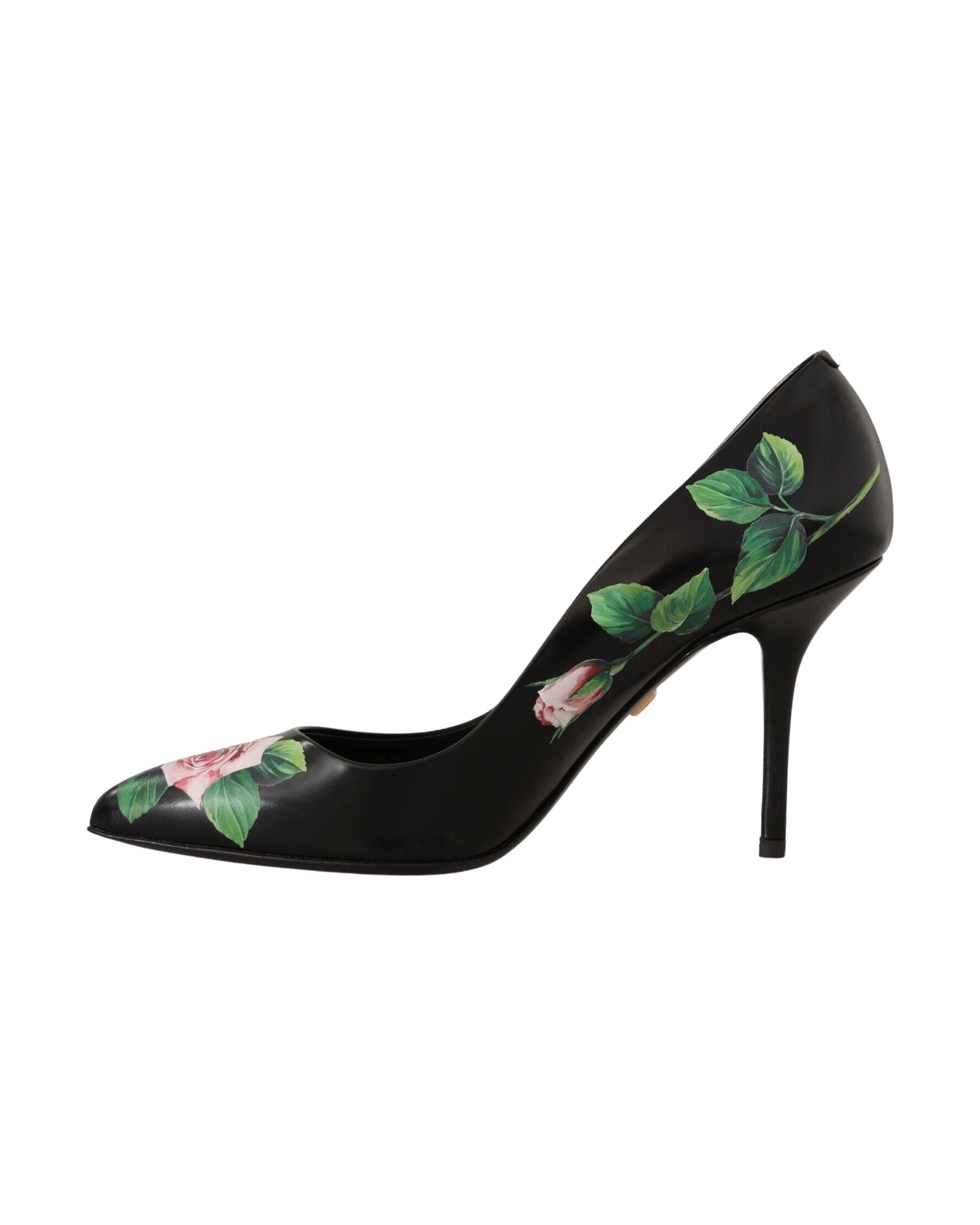 Dolce & Gabbana Black Leather and Roses High Heels Pumps Shoes Glam Steals