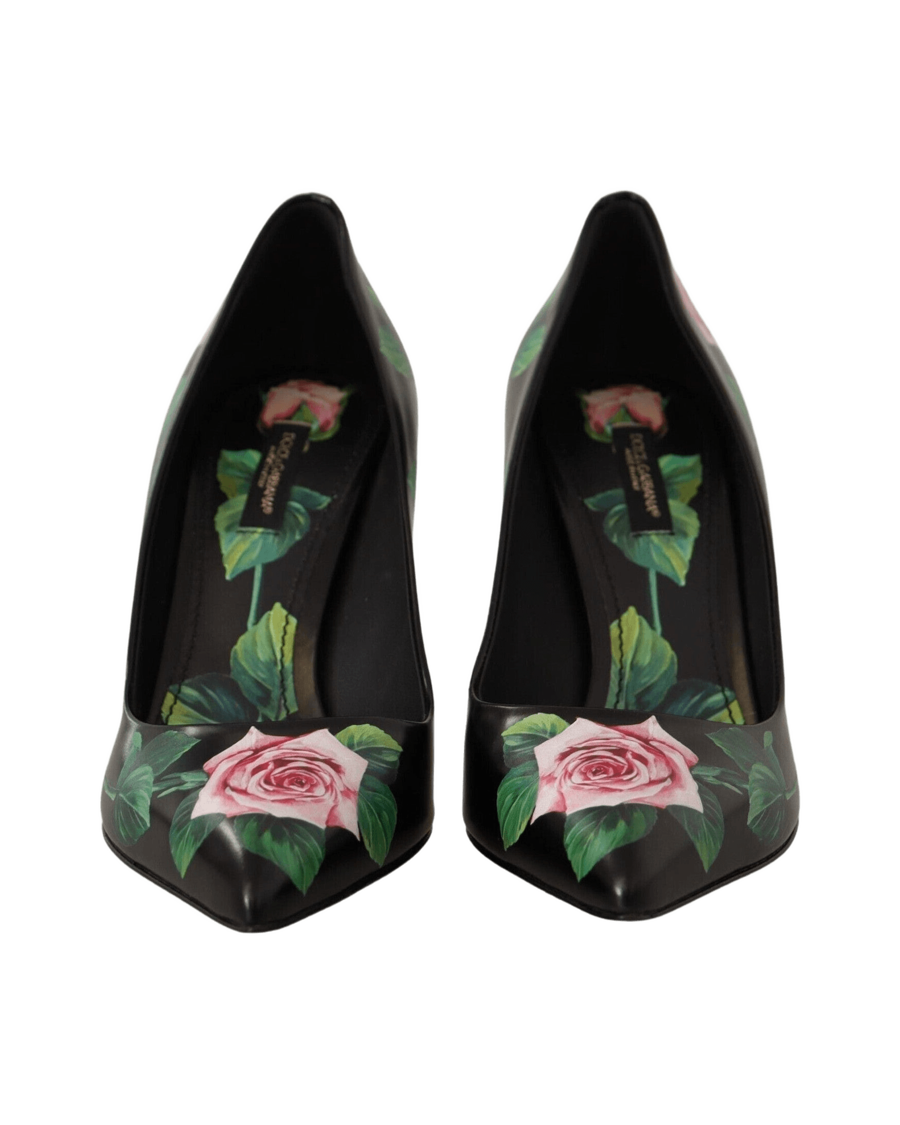 Dolce & Gabbana Black Leather and Roses High Heels Pumps Shoes Glam Steals
