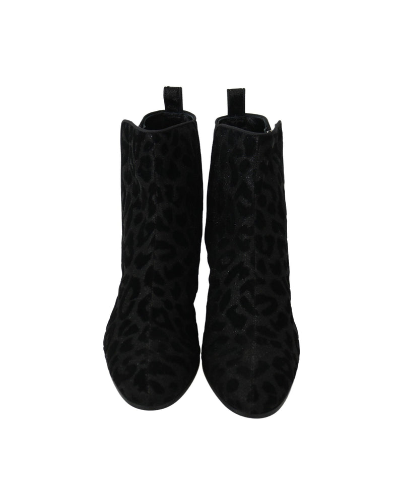 Dolce & Gabbana Black Leopard Short Boots Zipper Shoes Glam Steals