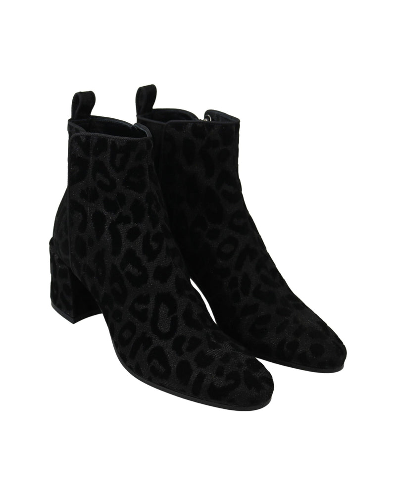 Dolce & Gabbana Black Leopard Short Boots Zipper Shoes Glam Steals