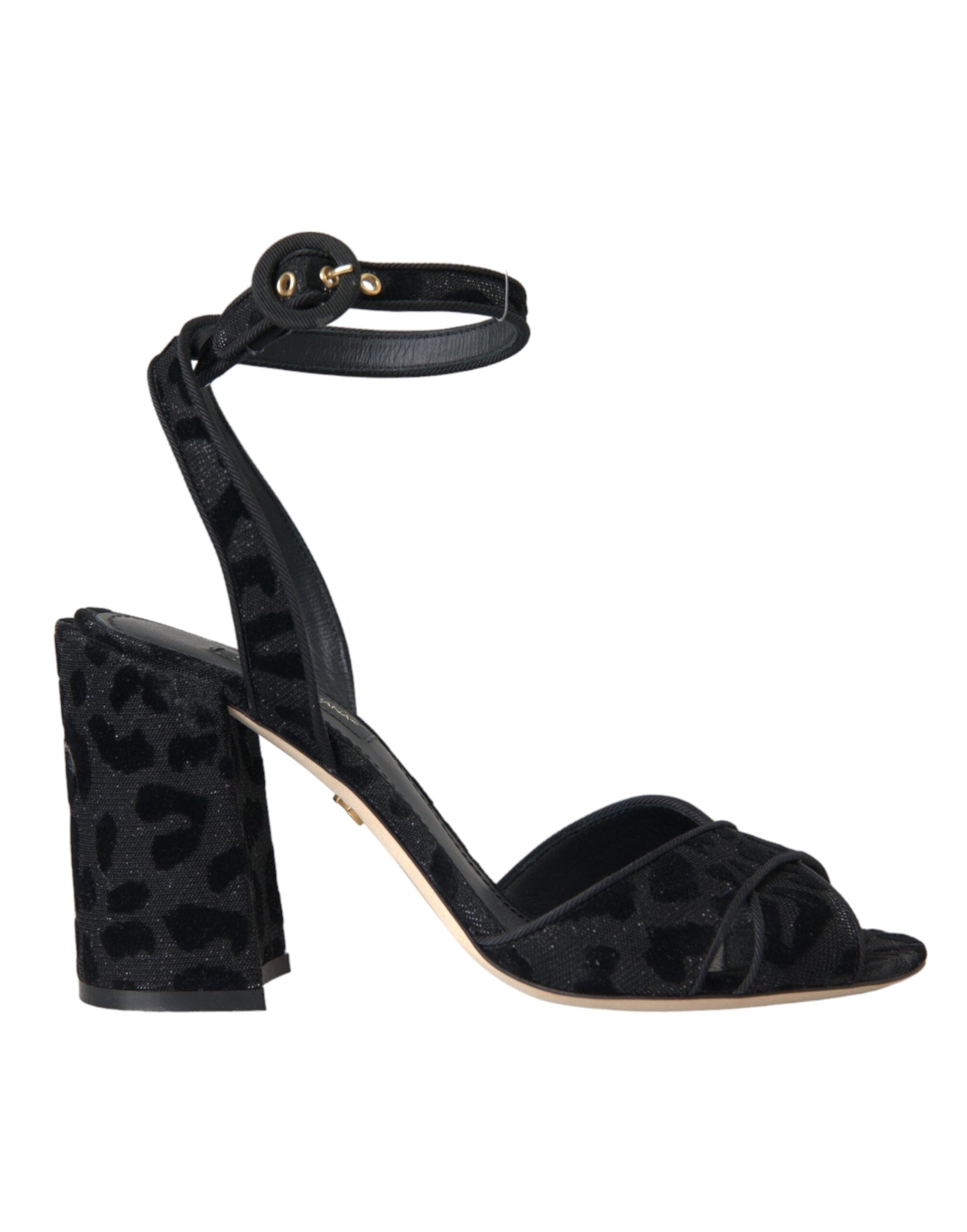 Dolce & Gabbana Black Leopard Suede Heels Sandals Shoes Glam Steals