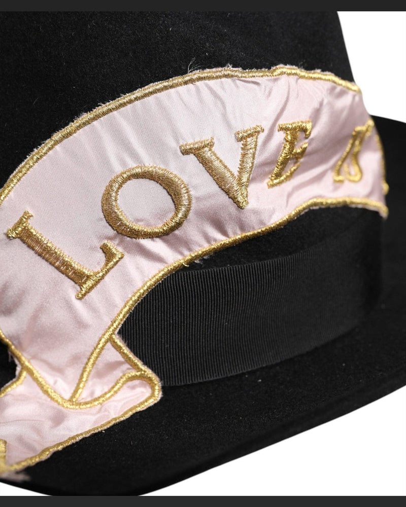Dolce & Gabbana Black Logo Embroidered Women Wide Brim Hat Glam Steals
