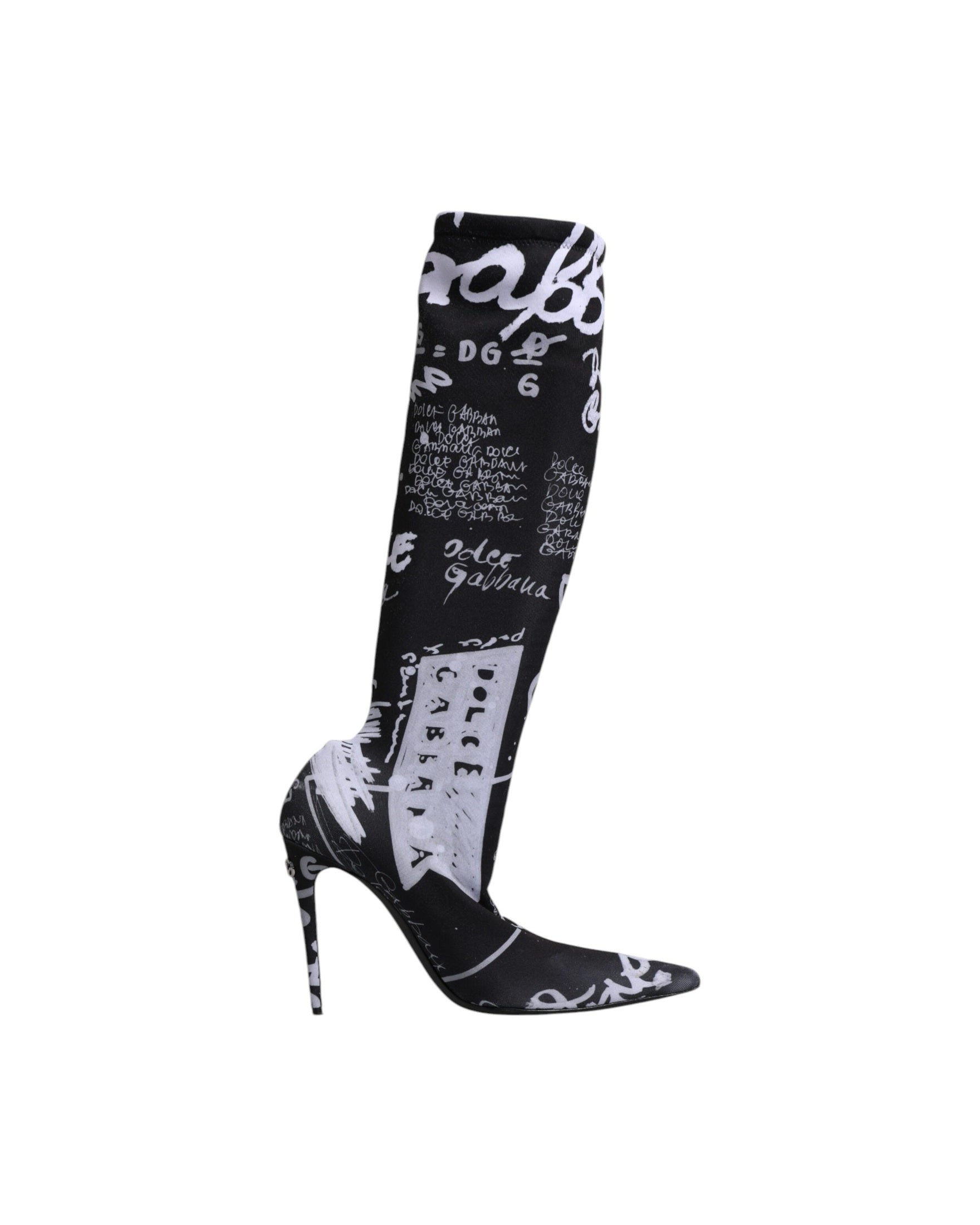 Dolce & Gabbana Black Logo Stretch Heels High Boots Shoes Glam Steals