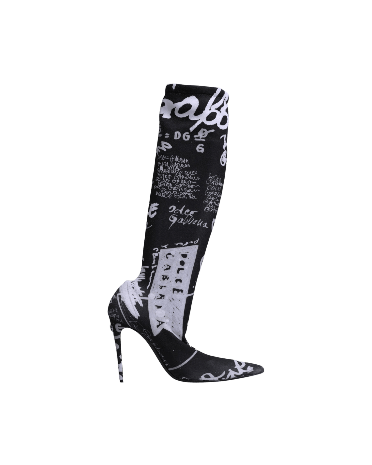 Dolce & Gabbana Black Logo Stretch Heels High Boots Shoes Glam Steals