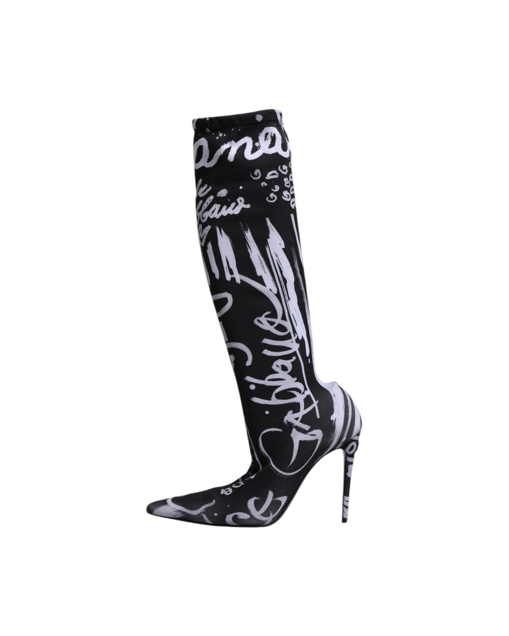 Dolce & Gabbana Black Logo Stretch Heels High Boots Shoes Glam Steals