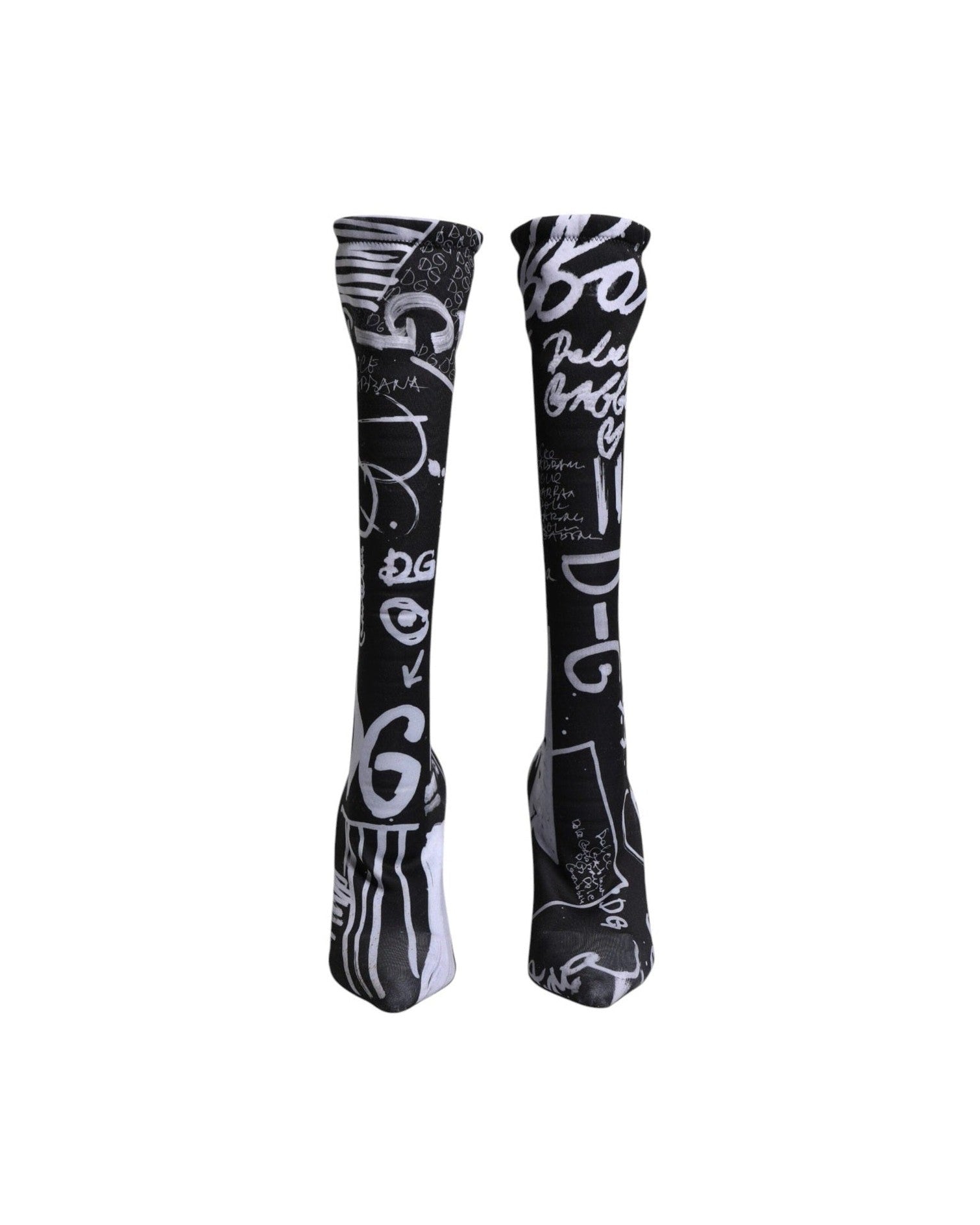Dolce & Gabbana Black Logo Stretch Heels High Boots Shoes Glam Steals