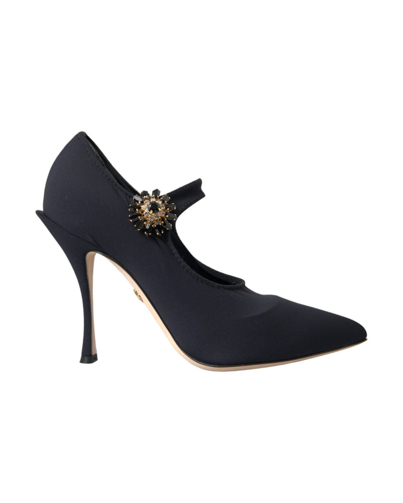 Dolce & Gabbana Black Mary Jane Jersey Crystal Pumps Shoes Glam Steals