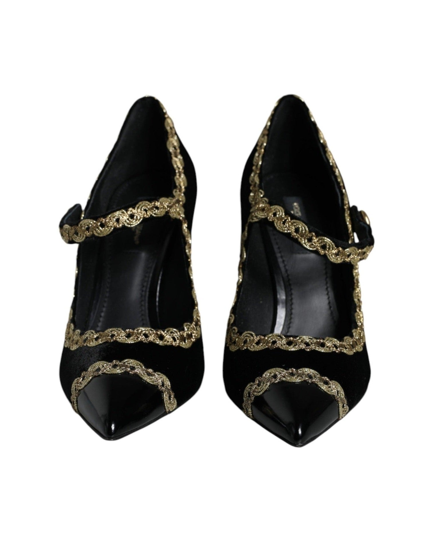 Dolce & Gabbana Black Mary Janes Velvet Gold Pumps Shoes Glam Steals