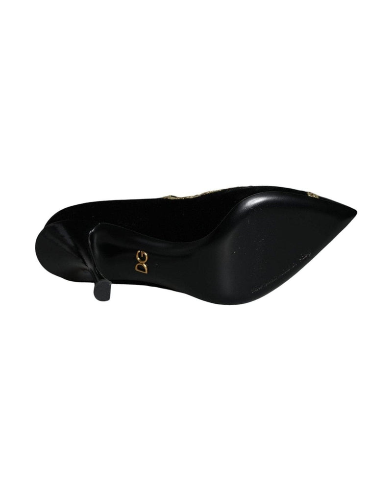 Dolce & Gabbana Black Mary Janes Velvet Gold Pumps Shoes Glam Steals