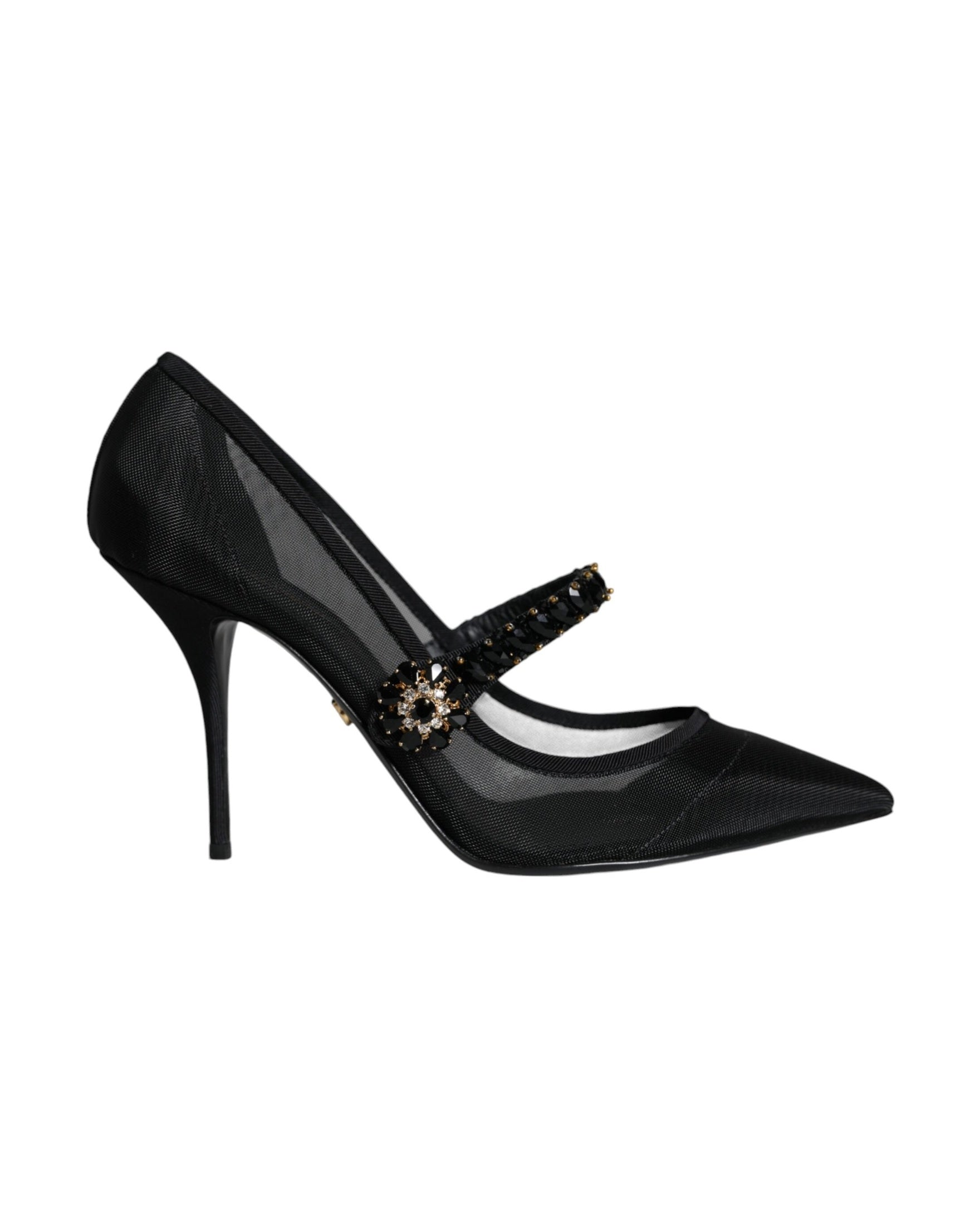 Dolce & Gabbana Black Mesh Mary Jane Crystal Heel Pumps Shoes Glam Steals