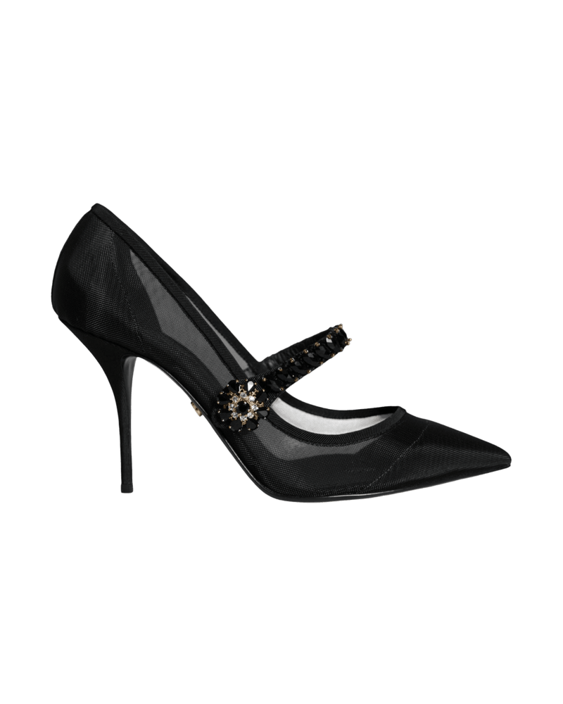 Dolce & Black Gabbana Mesh Mary Jane Crystal Heel Pumps Shoes Glam Steals