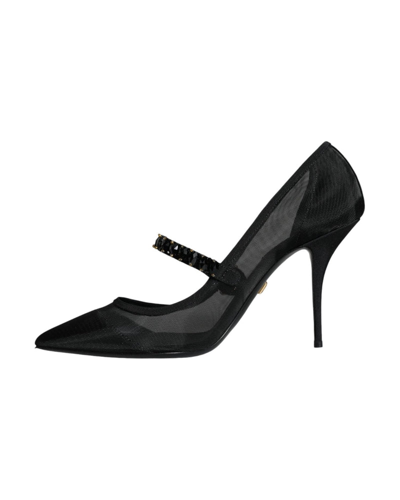 Dolce & Gabbana Black Mesh Mary Jane Crystal Heel Pumps Shoes Glam Steals