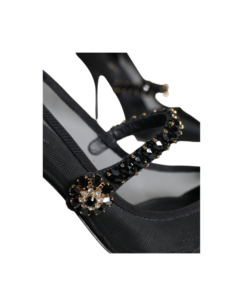 Dolce & Gabbana Black Mesh Mary Jane Crystal Heel Pumps Shoes Glam Steals