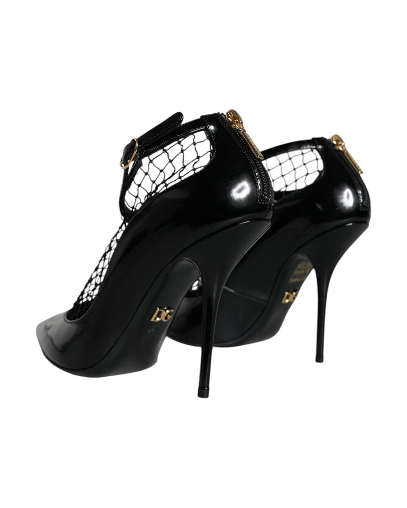 Dolce & Gabbana Black Mesh Patent Leather Heels Pumps Shoes Heels