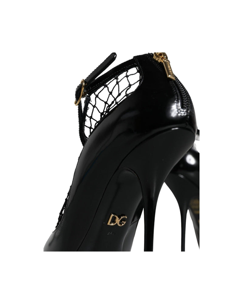 Dolce & Gabbana Black Mesh Patent Leather Heels Pumps Shoes Heels